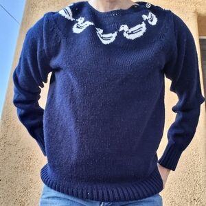 70s Duck Theme Blue White Novelty Sweater